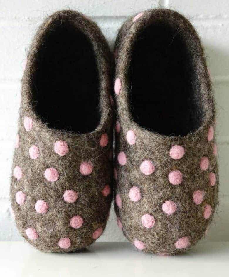 boiled wool felt dotty slippers handmade