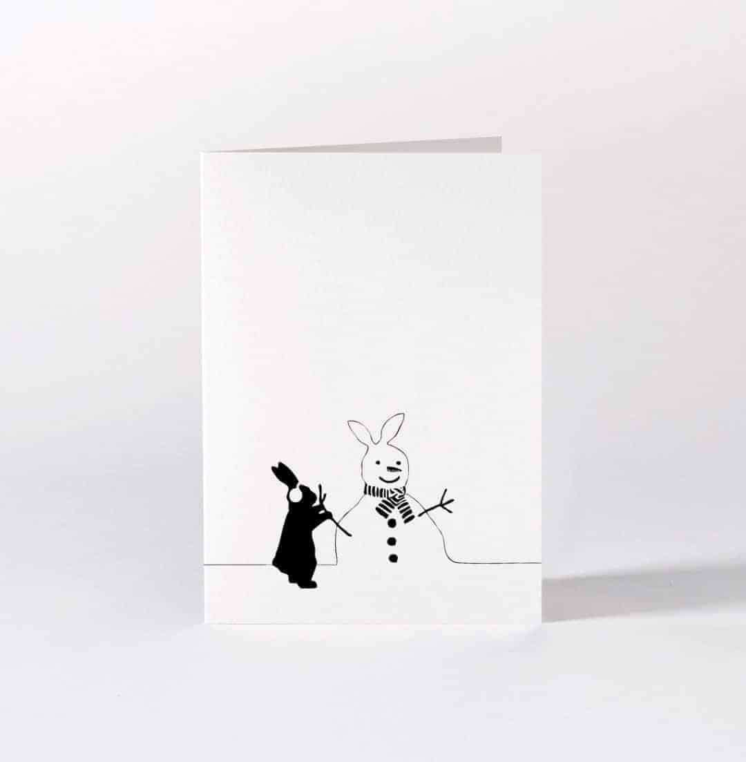 love this black and white bunny with snowman christmas card by HAM