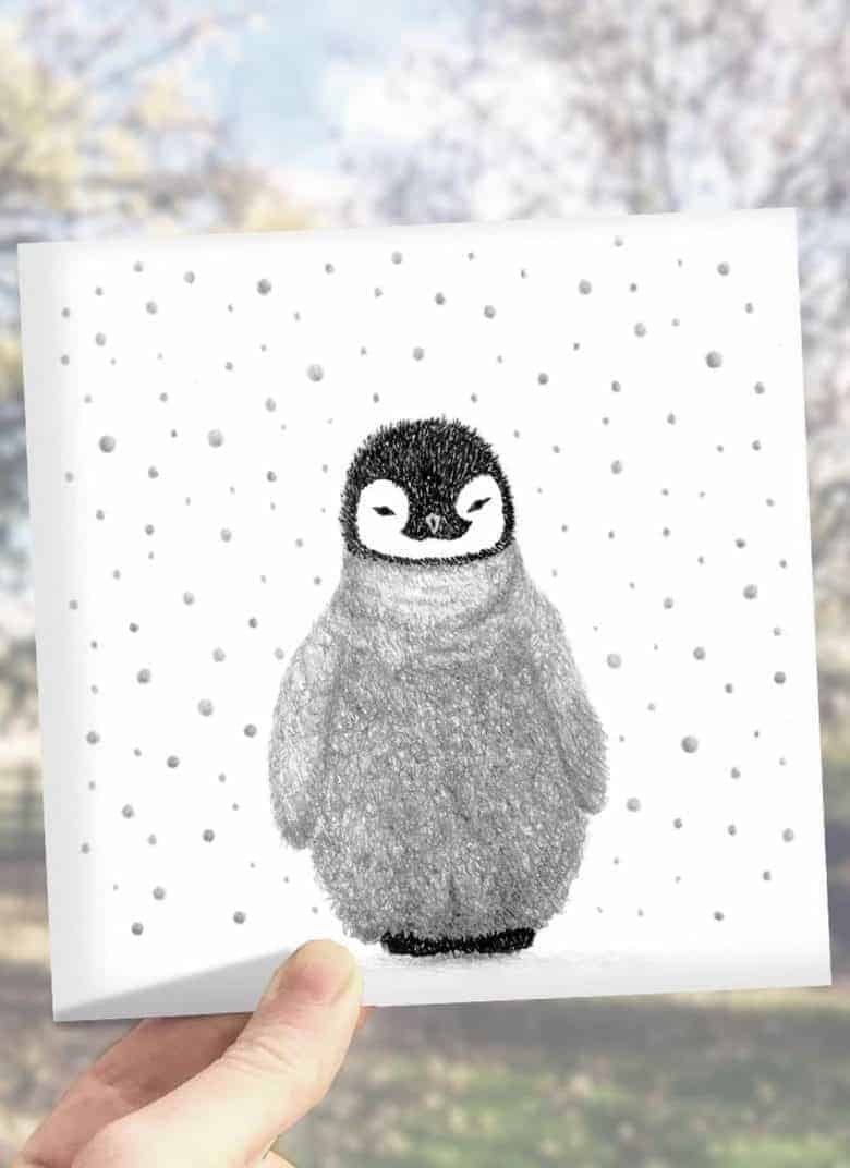 Love this handmade christmas card with a hand drawn penguin illustration design #christmas #cards #handmade #illustration #penguin