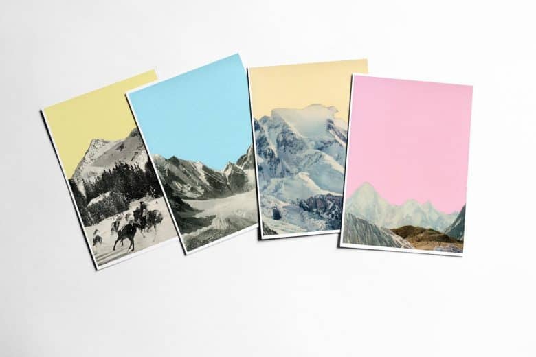 handmade christmas cards snowy mountain scene collages by cassia beck #handmade #christmas #cards #collage #mountains