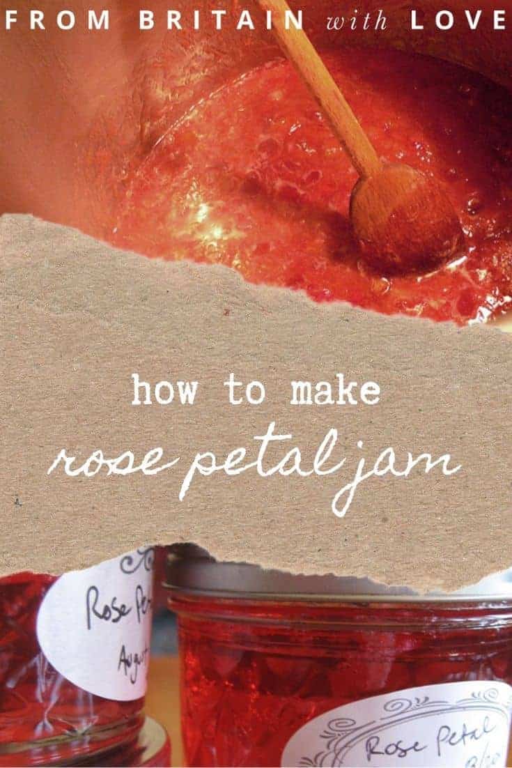 how to make rose petal jam or jelly recipe using fresh rose petals and natural ingredients with simple step by step DIY recipe tutorial from harvesting the petals, retaining the fragrance and colour and making beautiful fragrant jars of pink rose jam #rosepetal #jam #jelly #summercooking #recipe #rose #frombritainwithlove