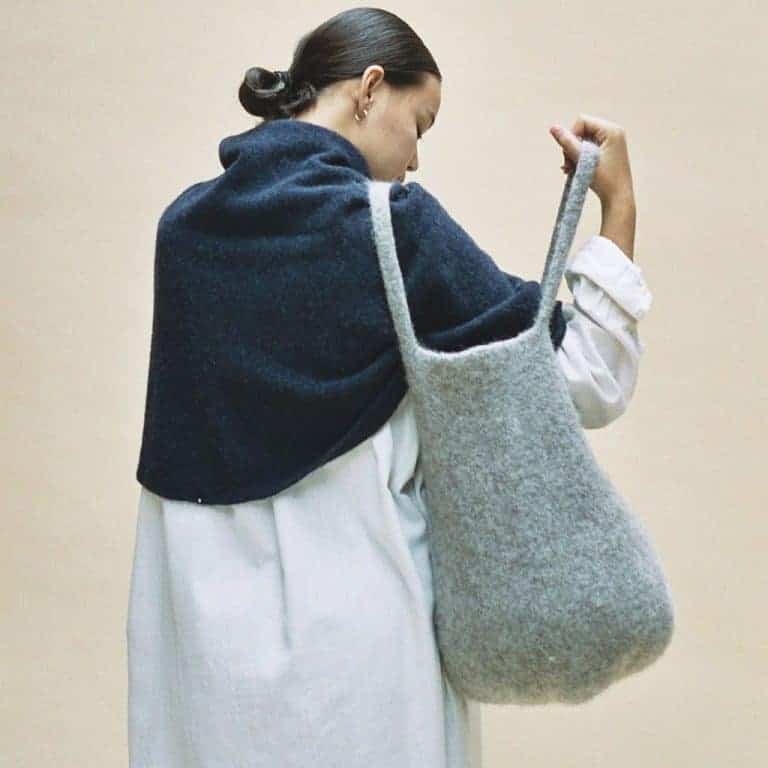 Grey wool belt sack by by Cecilie Telle from the Selvedge shop chosen by Selvedge founder, Polly. Click through to discover her other Christmas gift wish list choices