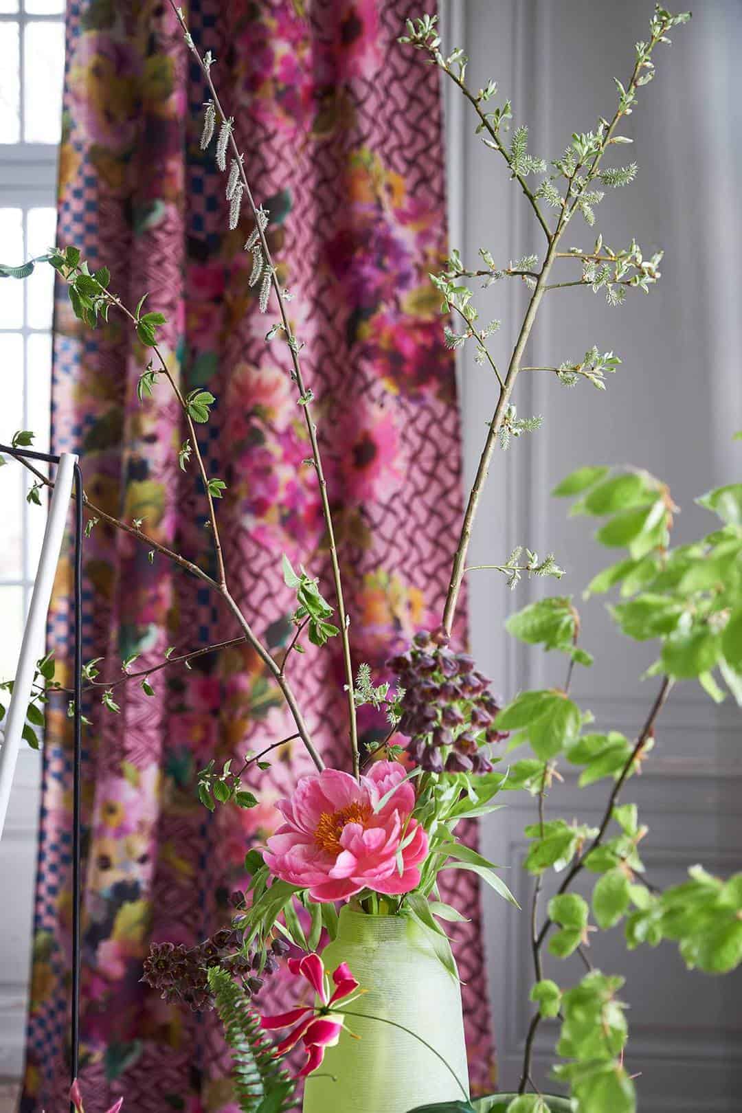 love this jaipur designers guild fabric in bright pinks and clashing oranges with a bold floral pattern design. Georgia Miles, founder of The Sussex Flower School loves the designs of Tricia Guild. Click through to discover Georgia's other inspirations, local loves and simple pleasures