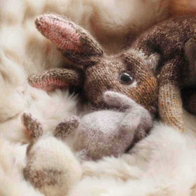 tiny baby rabbit knitting pattern by claire garland and available to buy on Etsy We also share a free baby bunny knitting pattern download too #knitting #pattern #bunny #rabbit #baby