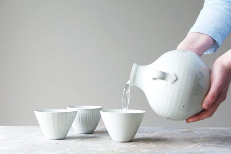 ludlow pottery white textural ceramic vessel and beakers, bowls made in Ludlow by Isatu Hyde