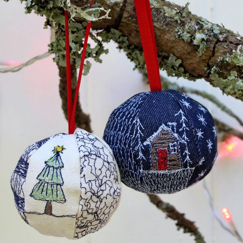embroidered christmas baubles diy tutorial online project course with poppy treffry