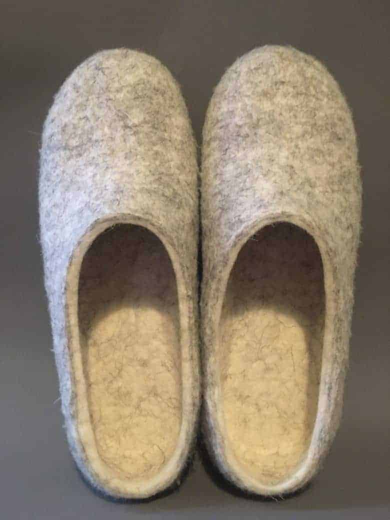 british wool grey handmade felt slippers pale grey with pale natural lining #slippers #handmade #felt #felted