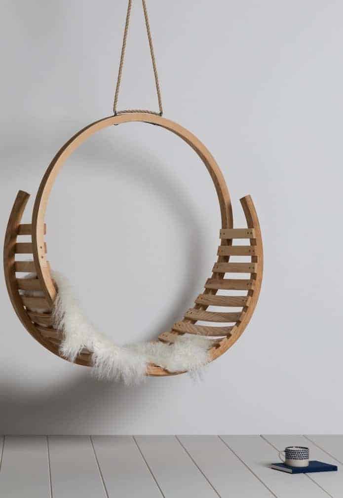 love this Amble hanging seat hand made in Cornwall using sustainable wood - ash - with eco-friendly natural oil blend finish