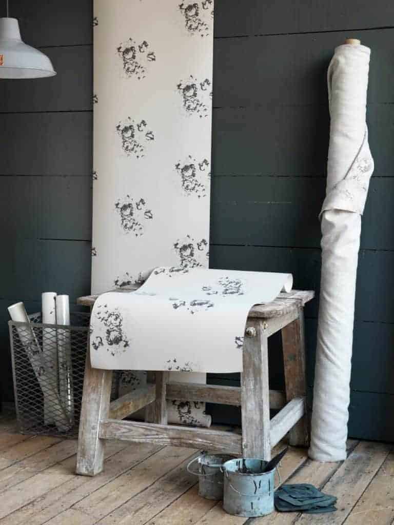 love this modern rustic wallpaper in grey floral on natural white by cabbages and roses