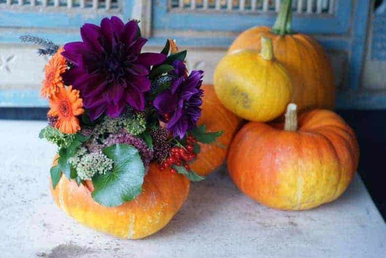 autumn pumpkin flower arrangement