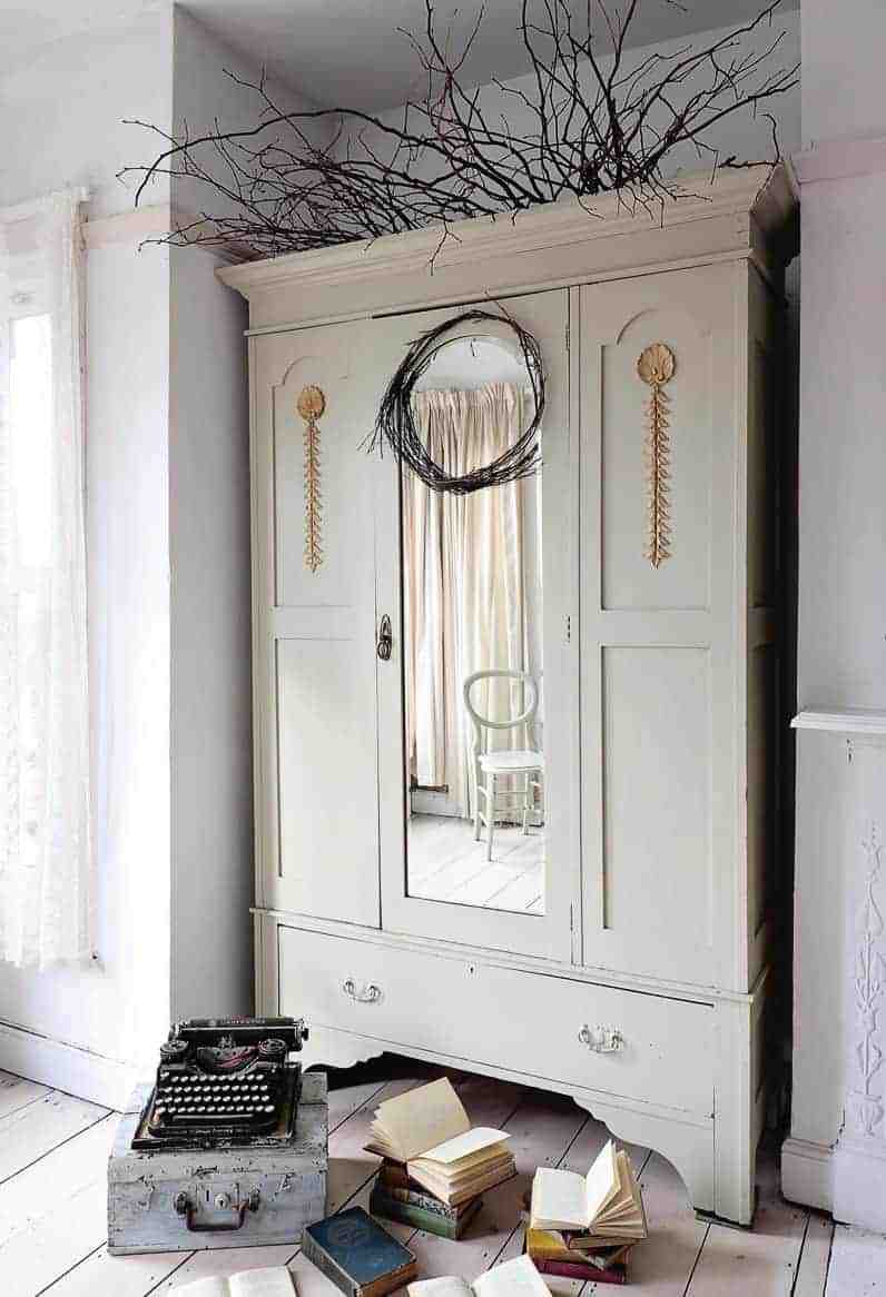 love this painted vintage wardrobe with gold gilded detail annie sloan chalk paint white. Click through to see more inspirational creative painted furniture ideas and DIY tutorial projects you'll love to try