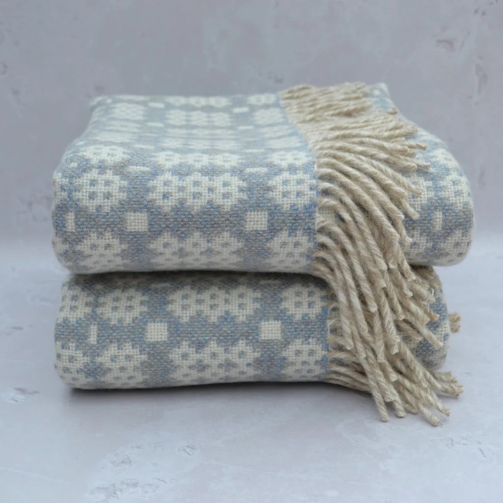 soft blue grey beige welsh blanket wool by tir glas
