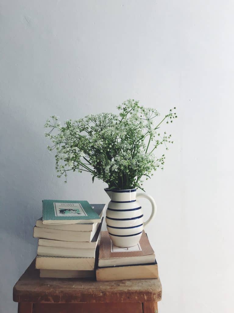 love this instagram photography still life of jug of flowers with books by laura pashby of circle of pine trees - blogger, photographer and instagram coach. Click through to see lots of inspiring slow living images as well as info on how to get your free ebook how to create engaging content and photography for instagram and beyond #instagram #ebook #slowliving #photography #frombritainwithlove #circleofpinetrees #stilllife #flowers #books