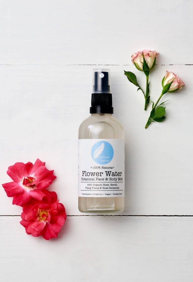 love this flower water facial mist toner spray made using organic natural ingredients including rose and neroli waters, aloe vera, rose geranium essential oil and ylang ylang as well as witch hazel to calm, soothe, balance and tone your skin. click through to find out more and to discover other ethical beauty natural skincare hand made in Britain that will care for your skin and also the planet #ethicalbeauty #ethicalskincare #naturalskincare #naturalbeauty #handmade #frombritainwithlove #aromatherapy #essentialoils #madeinbritain