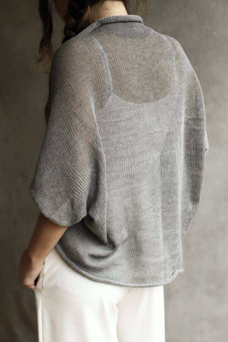 soft grey sheer handmade cotton cardigan shrug made in UK by Suzy Bonomini #cardigan #sheer #handmade #cotton #sustainable #frombritainwithlove