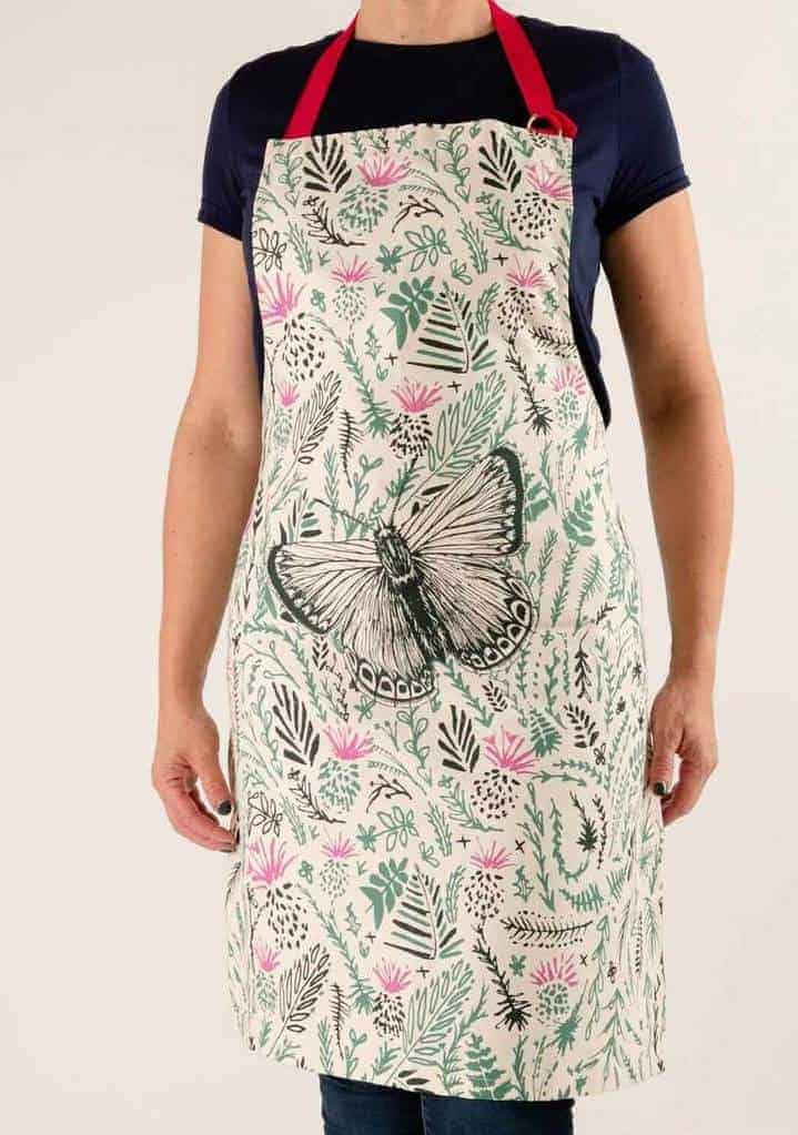 thistles and butterfly cotton apron by cherith harrison made in the uk #apron #butterfly #thistles #madeinuk