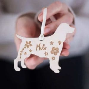 personalised wooden dog christmas decoration handmade