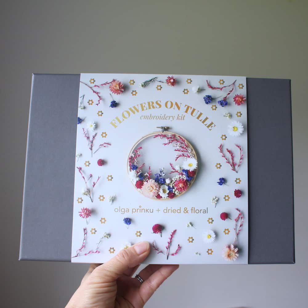 olga prinku dried flower embroidery kit with dried and floral
