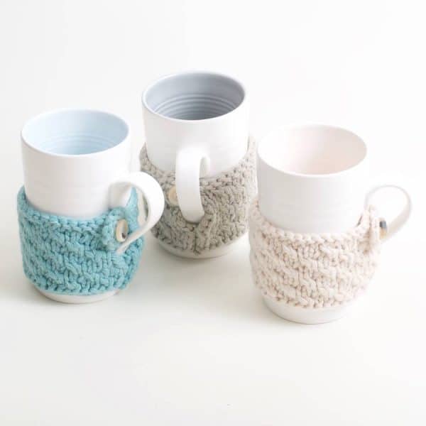 linda bloomfield hand knitted mugs with cosies