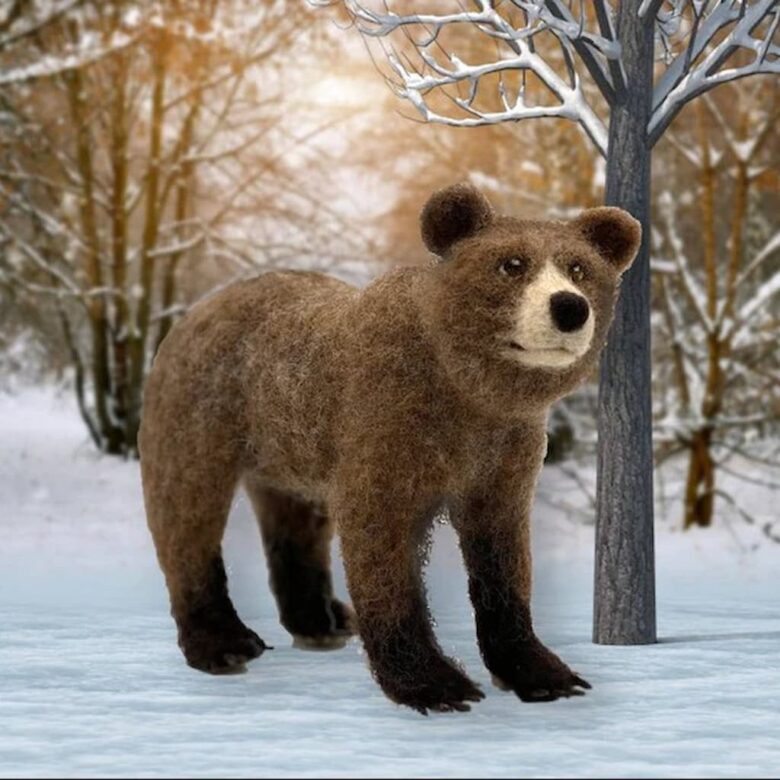 bruno the bear needle felting kit by world of wool from paradise fibers