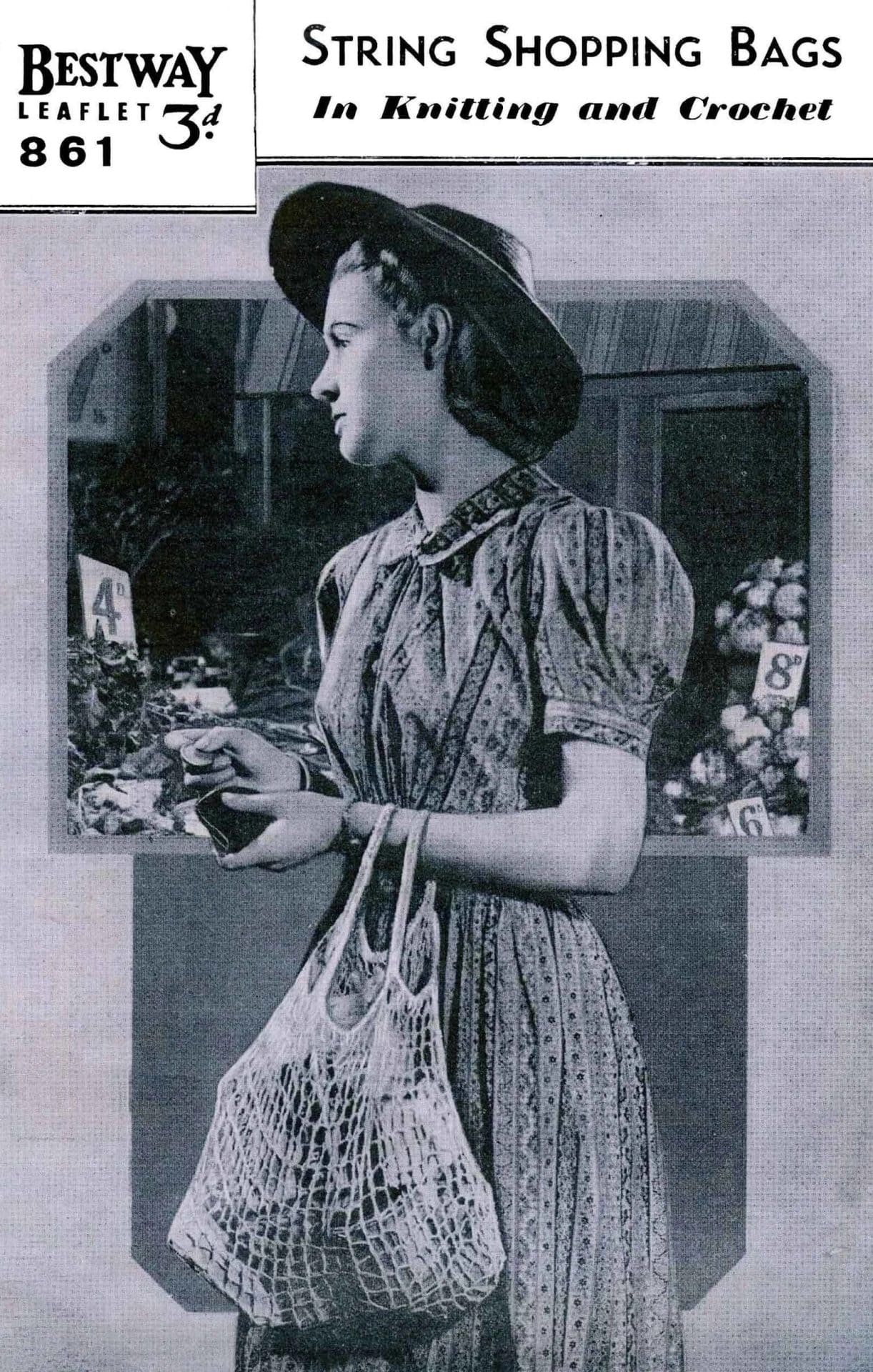 vintage string shopping bag pattern to knit and crochet