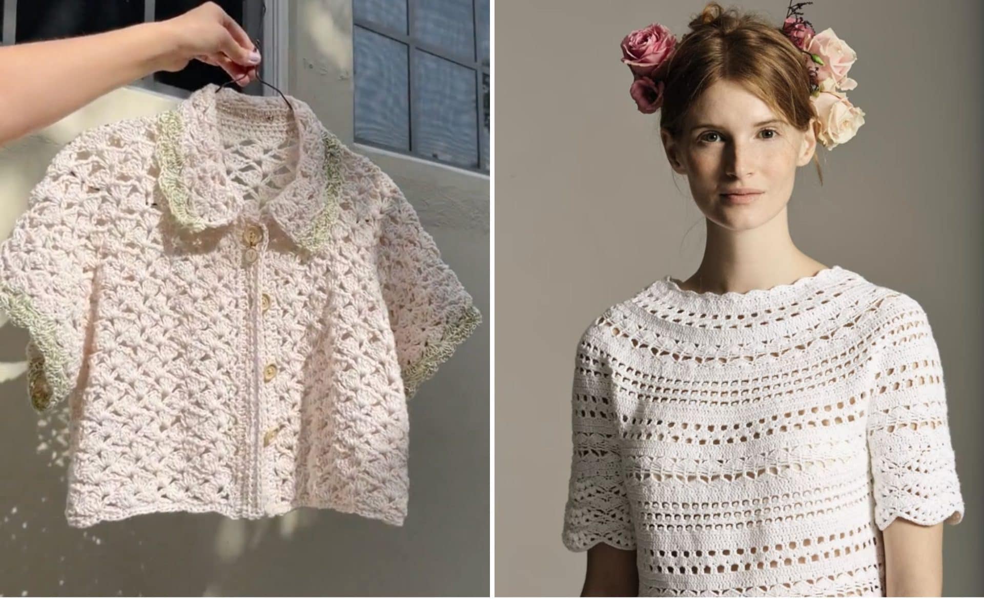 Women Crochet Crop Top Mesh Knit Blouse Shirt Cap Sleeve Crochet
