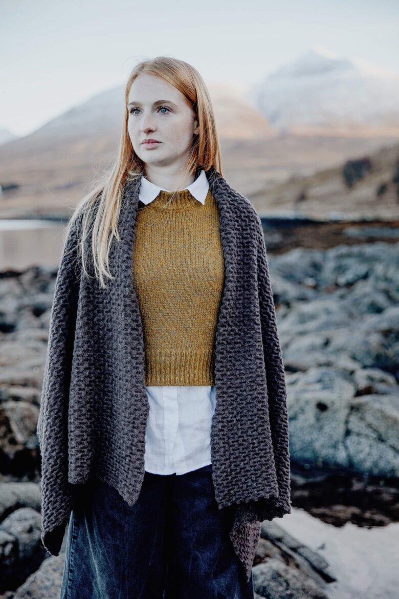Eas Fors Fearna Shawl in Dulse made in Mull from natural wool