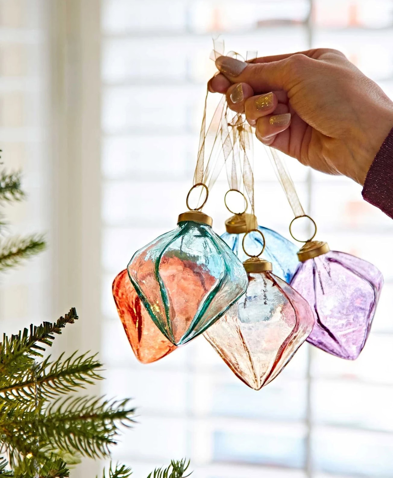 handmade recycled glass christmas tree decorations