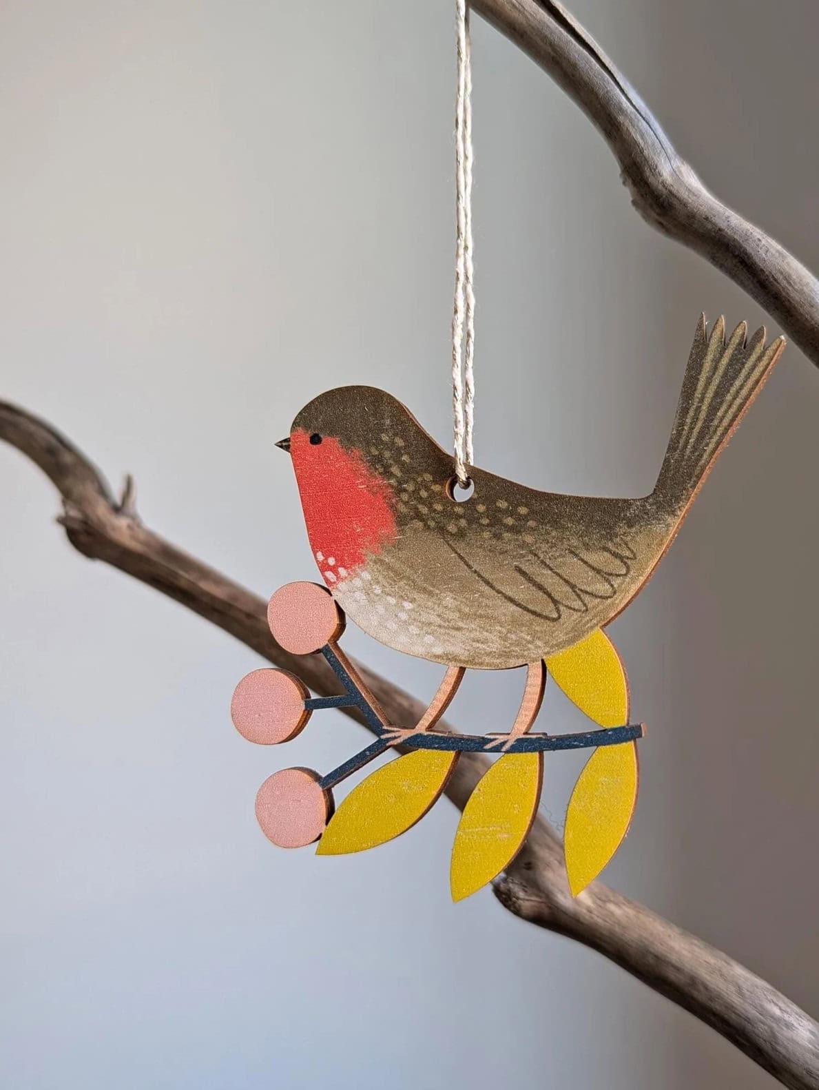 painted robin wooden christmas decoration