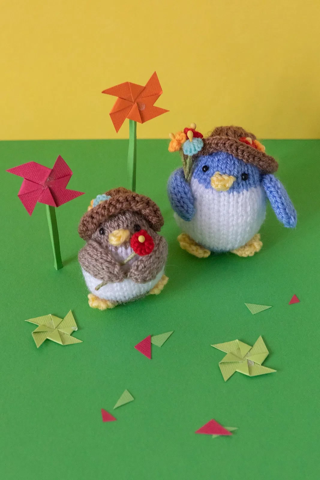 flower penguins free soft toy knitting pattern by Sachiyo Ishii