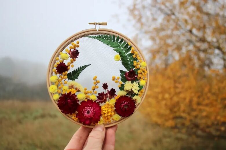how to embroider with dried flowers on tulle tutorial with olga prinku