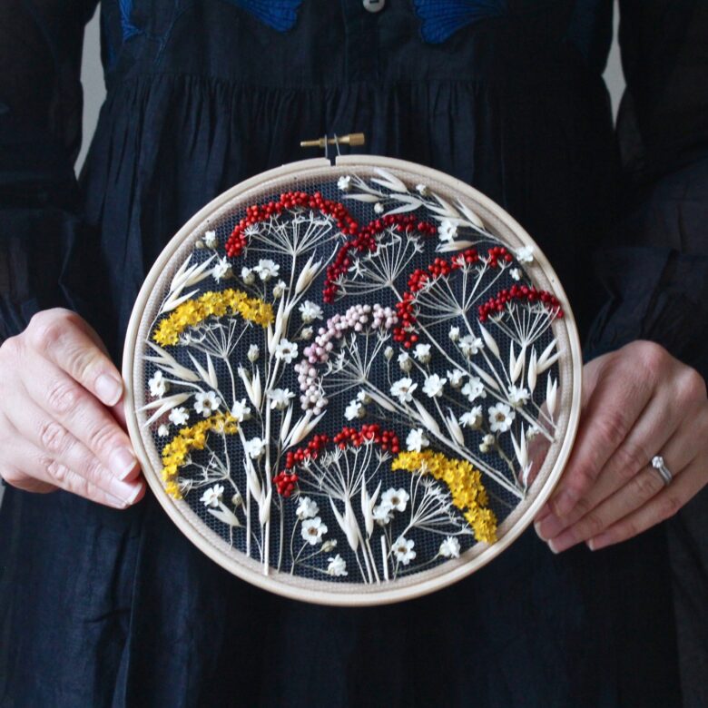 how to embroider with dried flowers on tulle tutorial with olga prinku