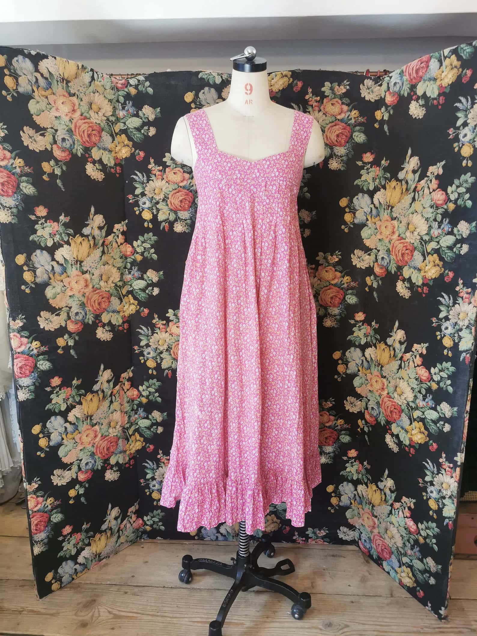 vintage laura ashley dress 1970s pink ditsy floral made in wales