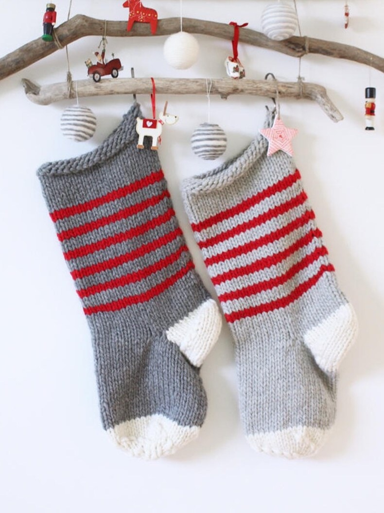 stripy nordic wool christmas stocking knitting pattern by olga prinku on etsy
